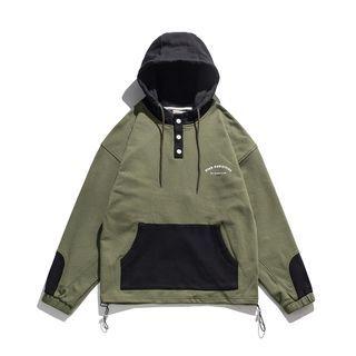 Lettering Drawstring Henley Hoodie