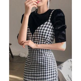 Dali Hotel Puff-shoulder Velvet Top Black - One Size