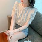 Short Sleeve Crew Neck Ruffled Lace Top