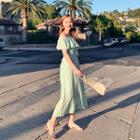 Ruffled Off-shoulder Plaid Midi Dress