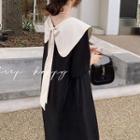 Elbow-sleeve Wide Collar Midi Smock Dress