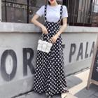 Set: Short-sleeve T-shirt + Polka Dot Wide-leg Jumper Pants