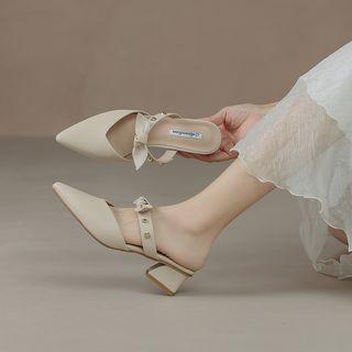 Block Heel Studded Bow Mules