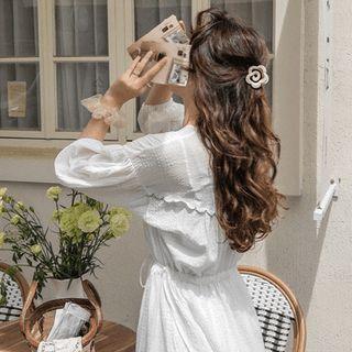 Tie-side Embroidered Long Dress White - One Size