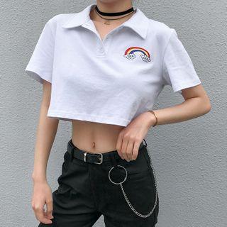 Rainbow Print Short-sleeve Cropped Polo Shirt