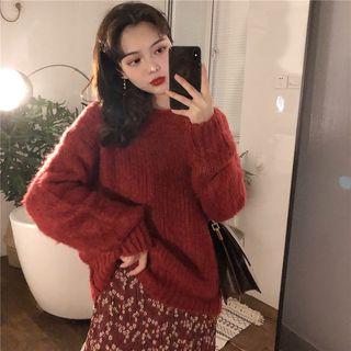 Floral Long-sleeve A-line Dress / Crew-neck Sweater