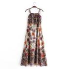 Spaghetti-strap Flower Print Maxi A-line Dress