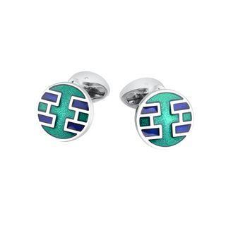 Fashion Elegant Geometric Striped Round Enamel Cufflinks Silver - One Size