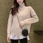 Set: Plain Shirt + Mock-turtleneck Scallop Edge Sweater