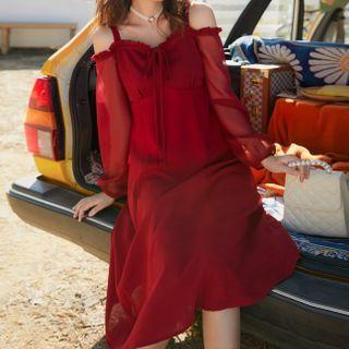 Cold-shoulder Midi Shift Dress