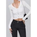 Lace-up Slim-fit Cropped Cardigan