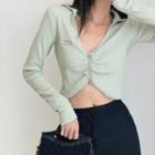 Long-sleeve V-neck Zip Crop Top