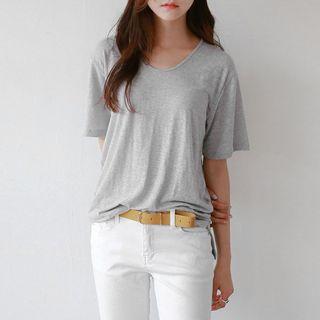 Dip-back Linen Blend T-shirt