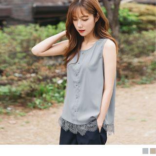 Lace Hem Panel Buttoned Sleeveless Top