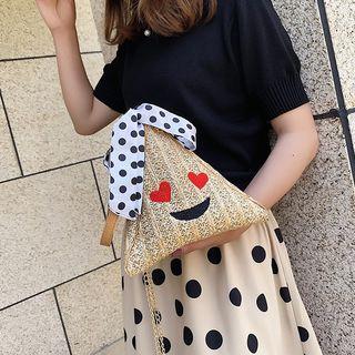 Smiley Embroidered Straw Handbag