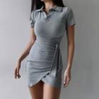 Plain Short-sleeve Slim-fit Dress - 2 Colors