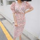 Lace-edge Wrap-front Floral Dress