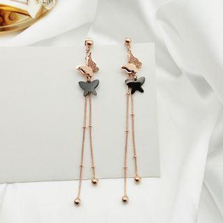 Stainless Steel Butterfly Fringed Earring 1 Pair - E9658 - Tassel - Butterfly - One Size