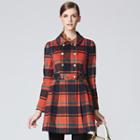 Wool Blend Double-breasted Plaid Coat