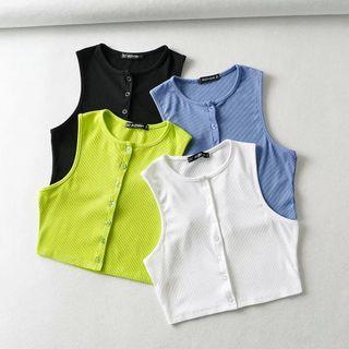 Button-up Plain Crop Tank Top
