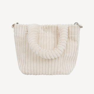 Snap-button Corduroy Tote Bag With Strap