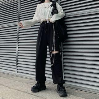 Zip Detail Cropped Harem Pants Black - One Size