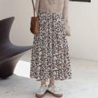 Flower Print Midi A-line Skirt Brown - One Size