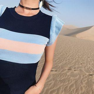 Cap-sleeve Color-block Knit Top