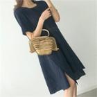 Foldable Bamboo Basket Hand Bag With Pouch