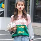 Color Block Lettering Pullover Pink & Green - One Size