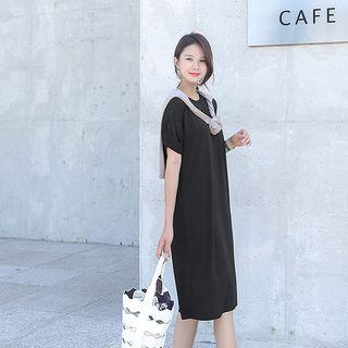 Round-neck Cuff-sleeve Dress