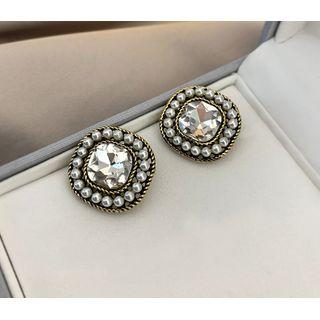 Faux Pearl Faux Crystal Earring 1 Pair - As Shown In Figure - One Size