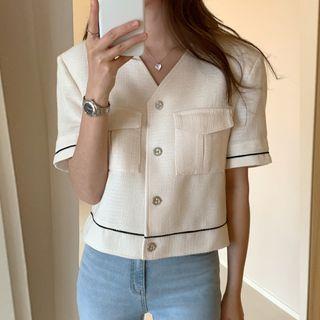 Short-sleeve Pocketed Button-up Jacket