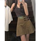 Floral Print Camisole Top / Buckled Pleated Mini A-line Skirt