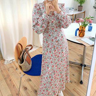 Square-neck Tie-waist Maxi Floral Dress