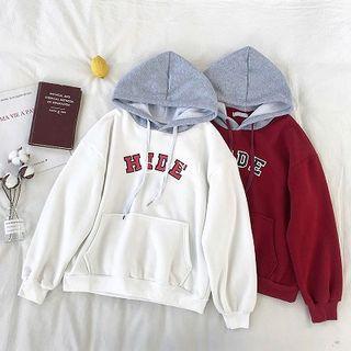 Color-block Lettering Printed Long-sleeve Hooded Sweatshirt