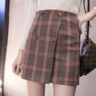 Double Breasted Plaid A-line Skirt
