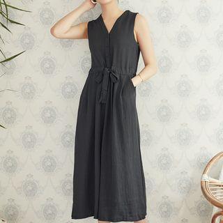 V-neck Tie-waist Cropped Jumpsuit