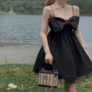 Spaghetti Strap Bow Accent Mini A-line Party Dress