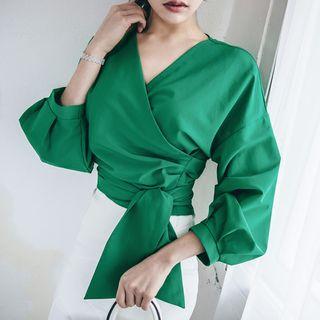 Set: Balloon Sleeve Wrapped Blouse + Pencil Skirt