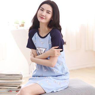 Short-sleeve Raglan Patterned Nightdress