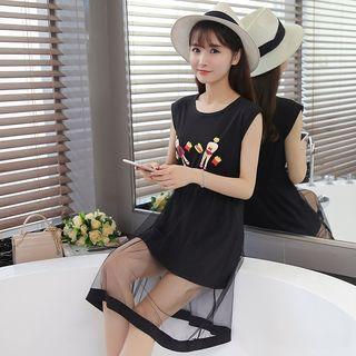 Cap-sleeve Tulle Overlay Applique Dress