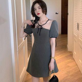 Short-sleeve Dotted Bow Panel Dress