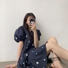 Embroider Daisy Puff-sleeve Dress As Shown In Figure - One Size