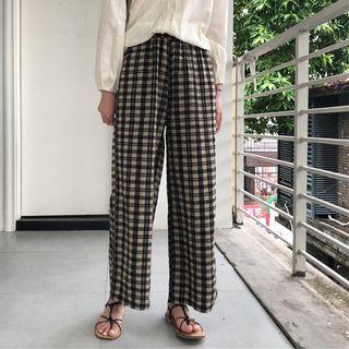Plaid Wide Leg Pants As Shown In Figure - One Size