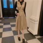 V-neck Sleeveless High-waist A-line Midi Dress