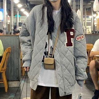 Argyle Loose Fit Padded Baseball Jacket