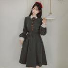 Two-tone Gathered Waist Long Sleeve Dress
