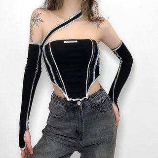 Set: Distressed Tube Top + Arm Sleeves