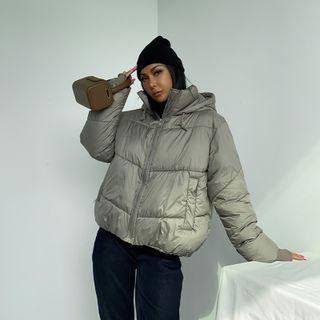 Turtleneck Plain Zip Hooded Padded Jacket